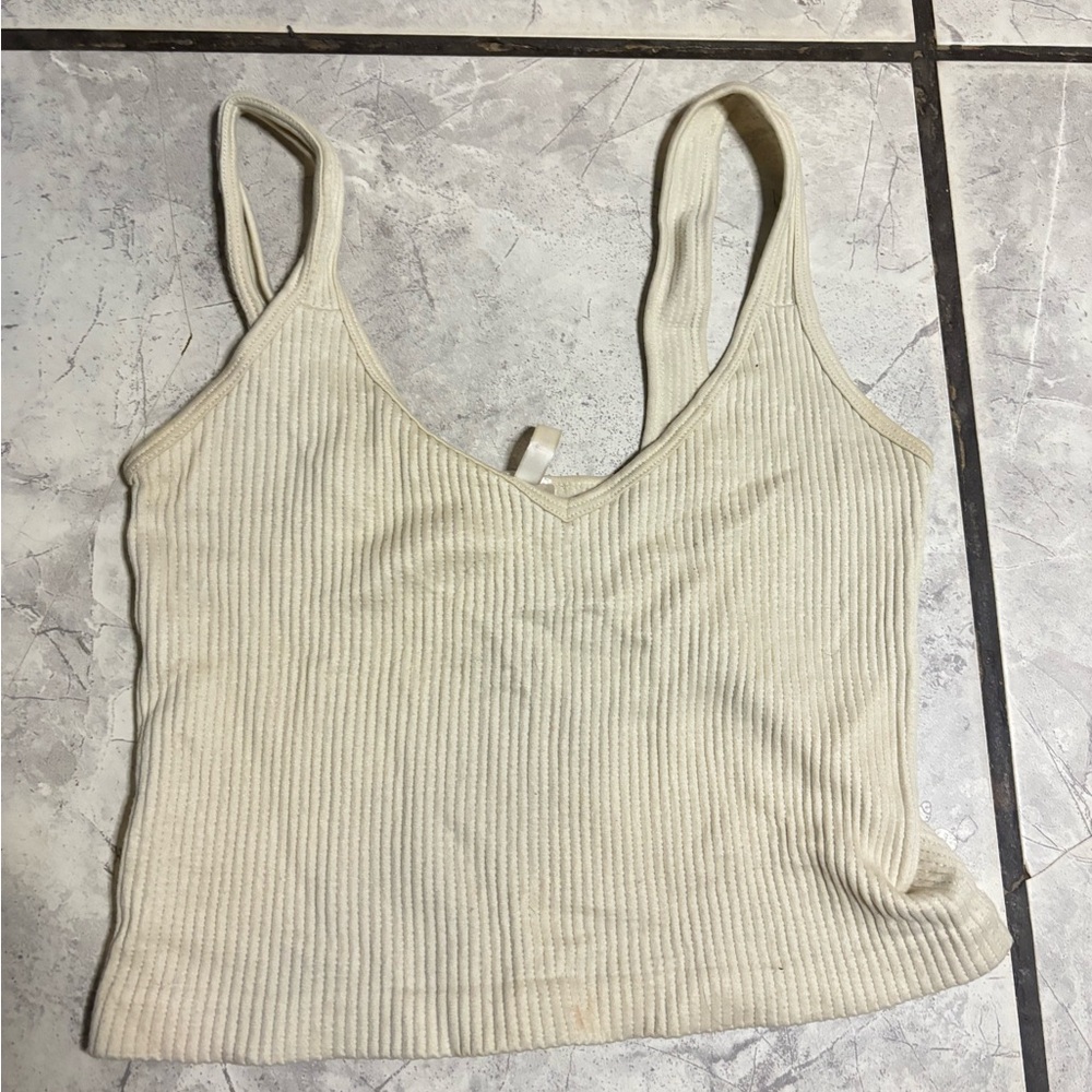 Cream Ribbed Women's Top
